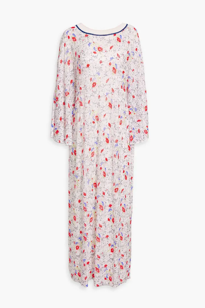 Floral-print crochet-knit maxi dress