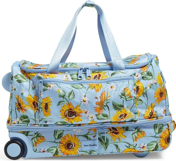 Vera Bradley Women's Recycled Foldable Rolling Duffel Bag Rose Foliage