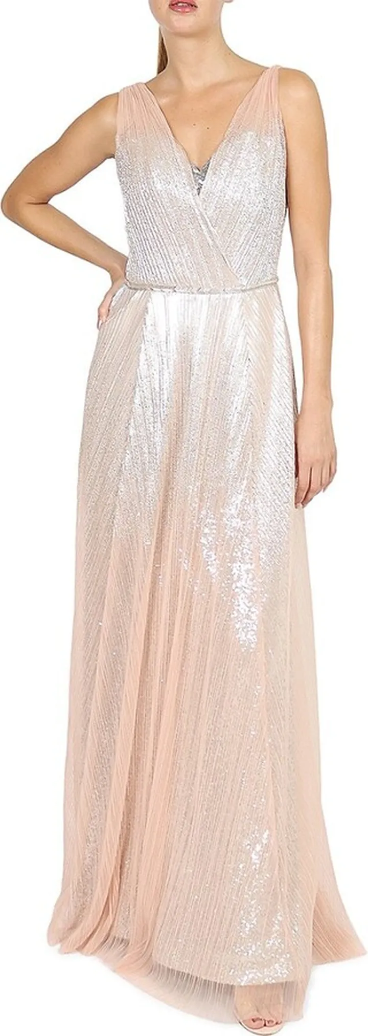 Metallic Ombré Pleated Gown