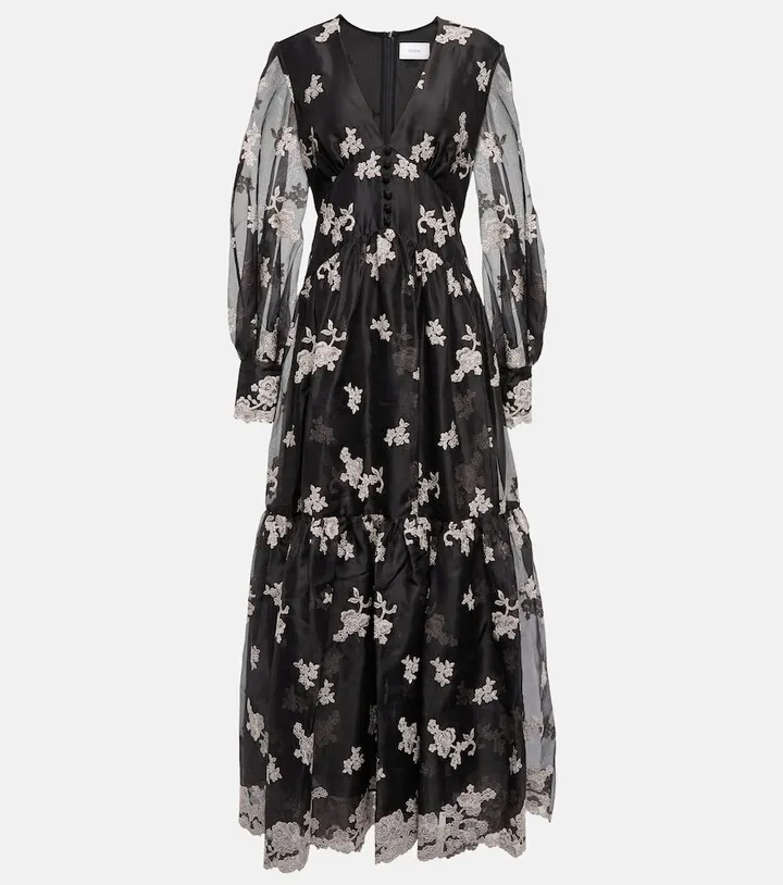 Tabetha floral embroidered silk dress
