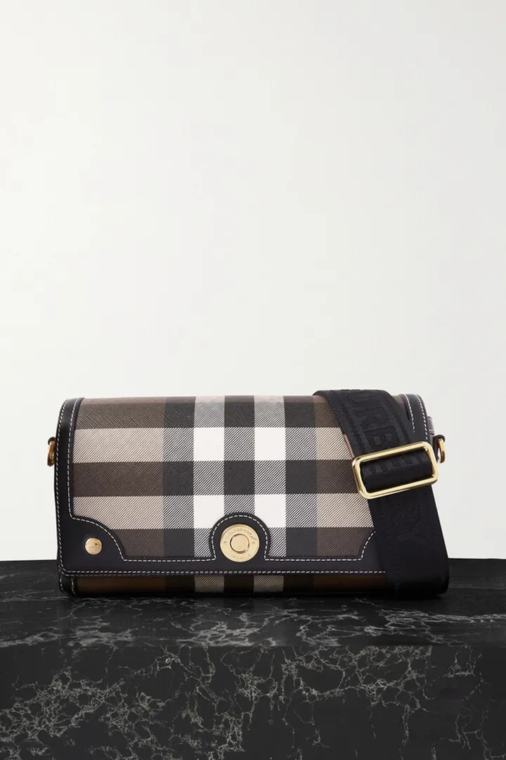 Burberry - Leather-trimmed Checked Coated Cotton-blend Canvas Shoulder Bag - Brown