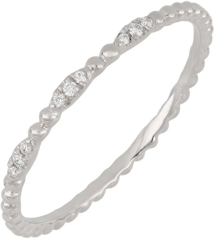 18K White Gold Pave Diamond Stacking Beaded Band Ring - 0.03 ctw