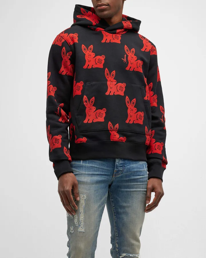 Men's Allover Rabbit-Print Hoodie