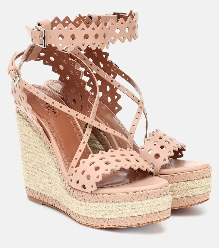 Leather wedge espadrille sandals