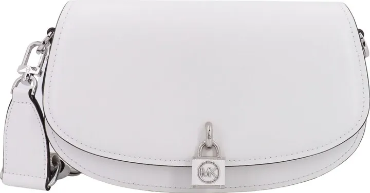 Leather shoulder bag with frontal logoed padlock