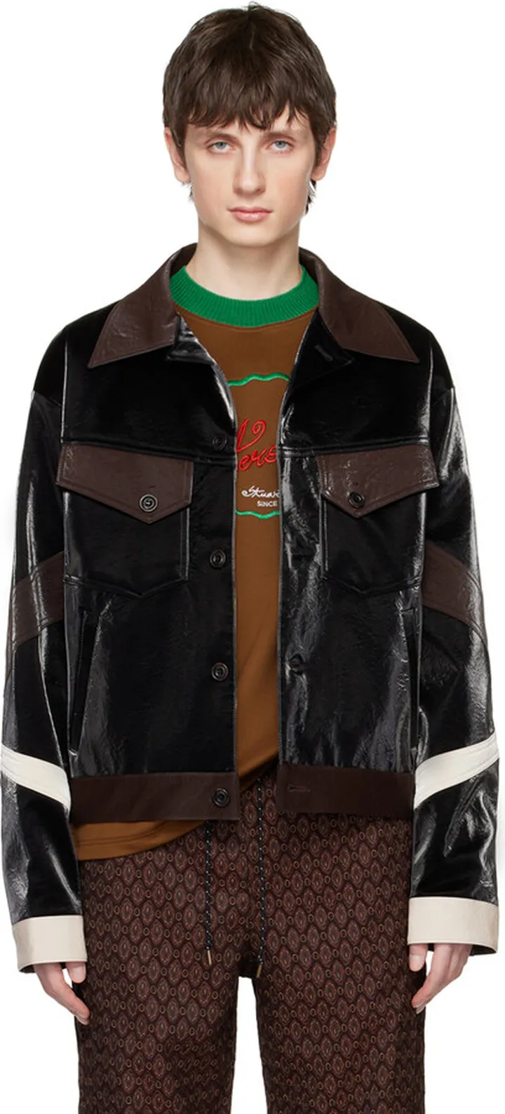 Andersson Bell Black Crinkled Trucker Faux-Leather Jacket