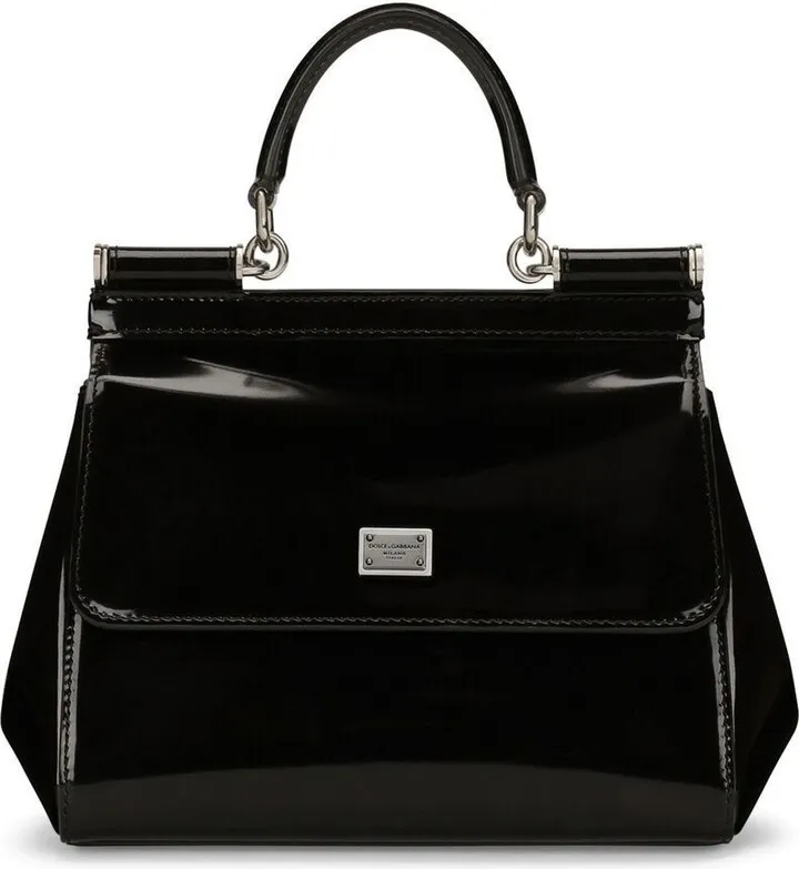 Black Sicily Small Patent Leather Top Handle Bag