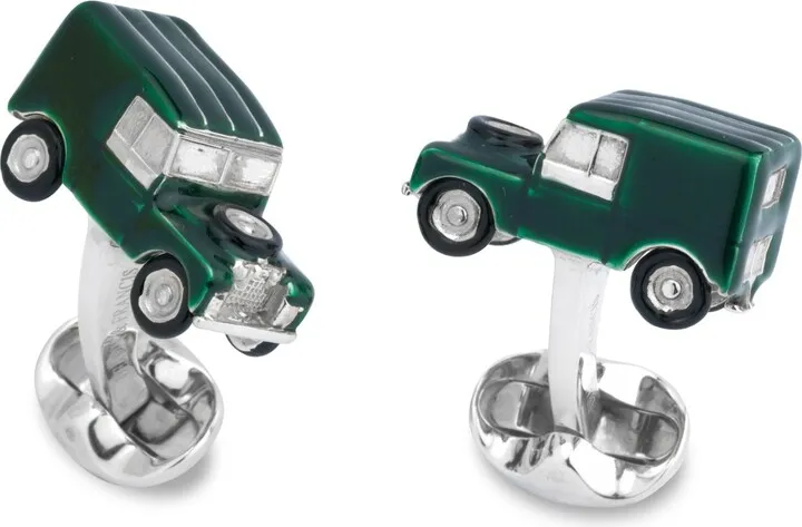 Deakin & Francis - Deakin & Francis Sterling Silver Green Enamel 4×4 Cufflinks