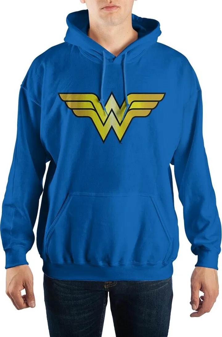Wonder Woman Superhero Mens Blue Hooded Sweatshirt- 3X-Large
