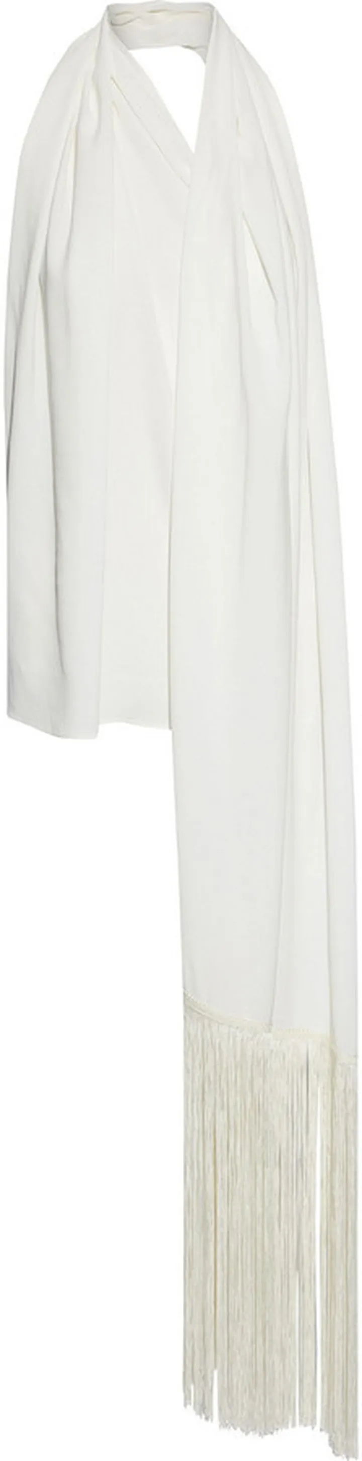 Fringe-trimmed draped crepe halterneck top
