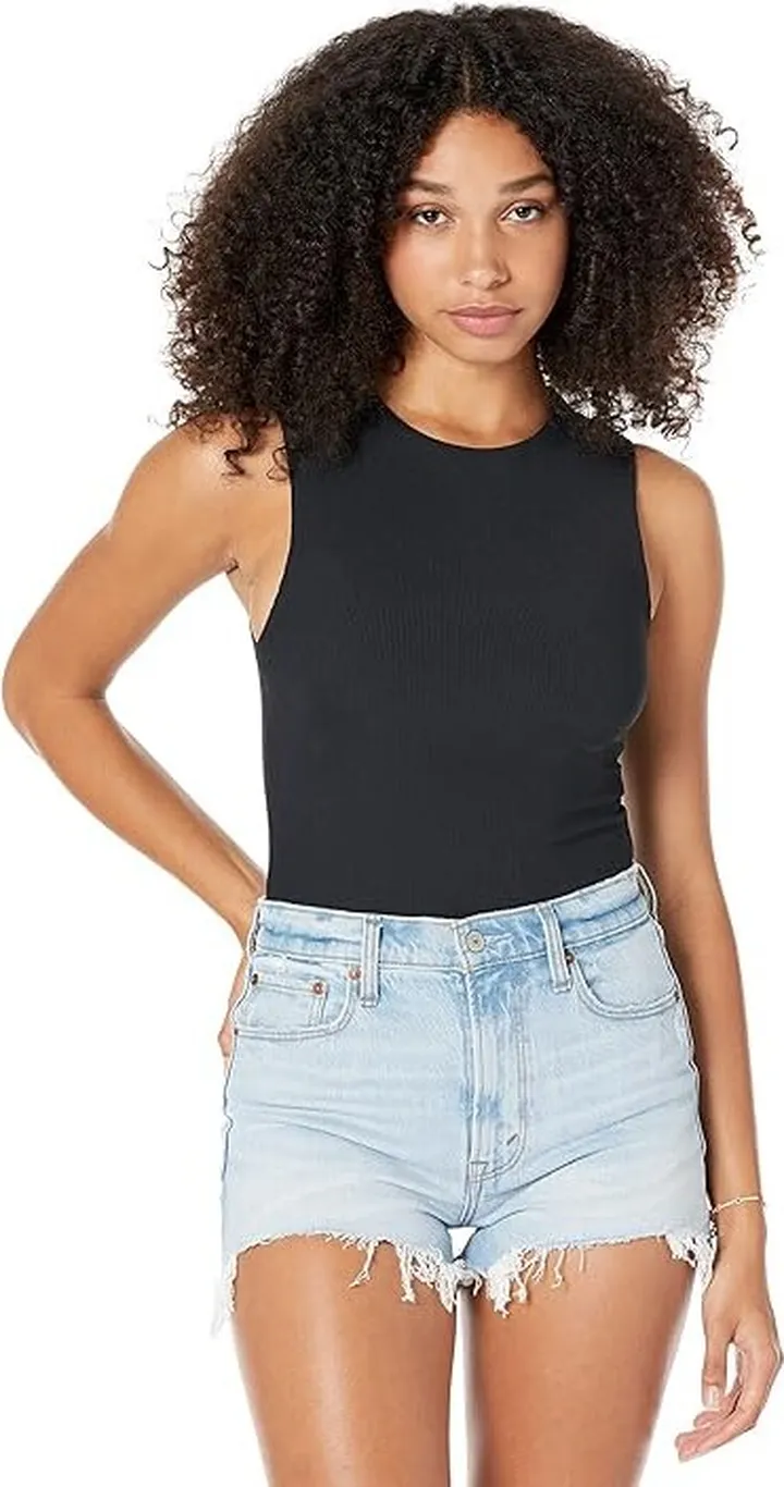 Abercrombie & Fitch Rib Crew Neck Tank Bodysuit (Black Beauty) Women's Jumpsuit & Rompers One Piece