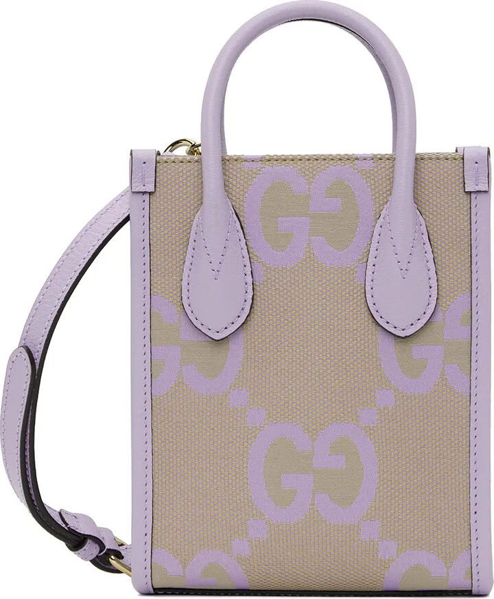 Gucci Beige & Purple Mini Jumbo GG Tote