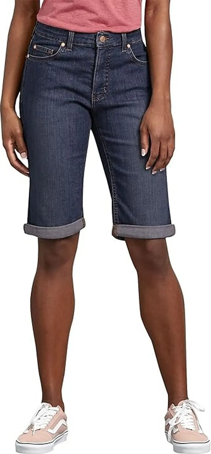 Dickies Women's Perfect Shape Denim Bermuda Shorts (Rinsed Indigo Blue) Women's Clothing