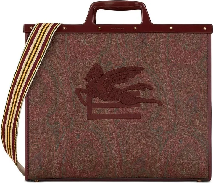 Red Paisley Print Embroidered Tote Bag