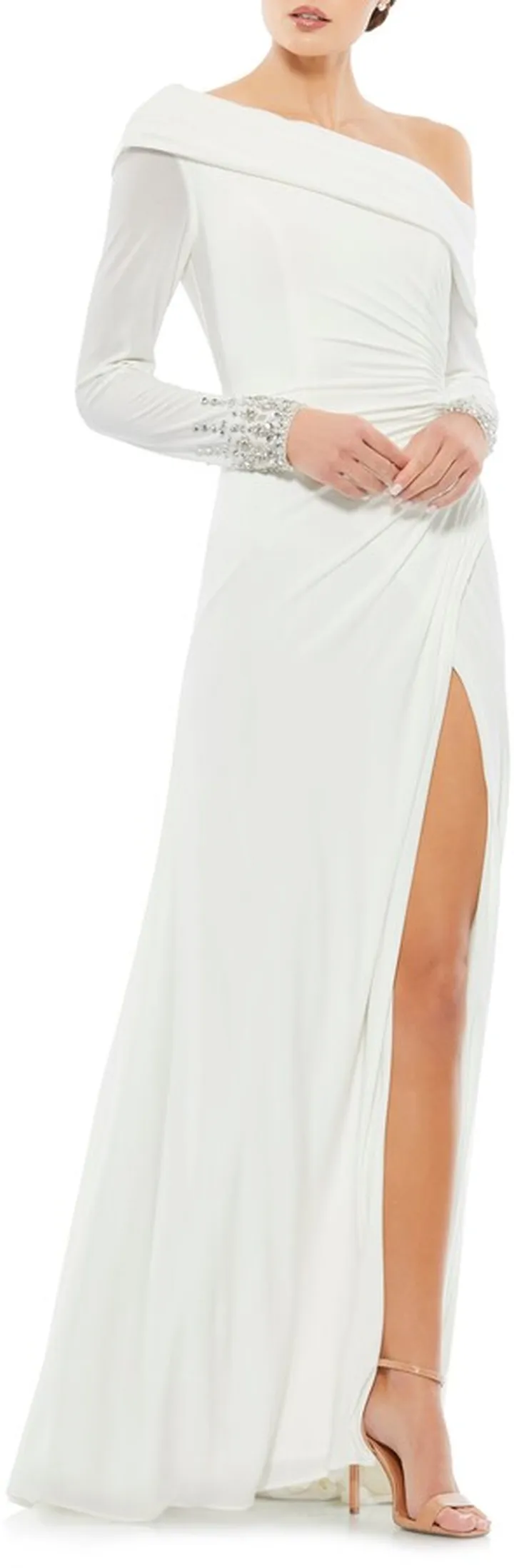 One-Shoulder Long Sleeve Jersey Gown