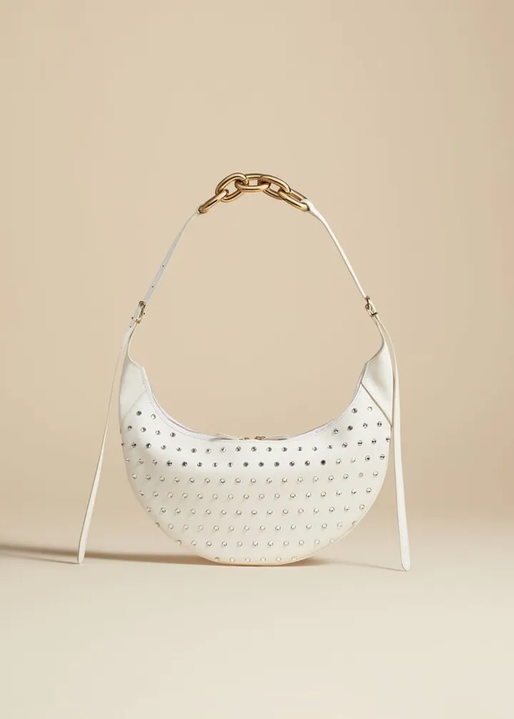 The Alessia Shoulder Bag in White Leather with Crystals