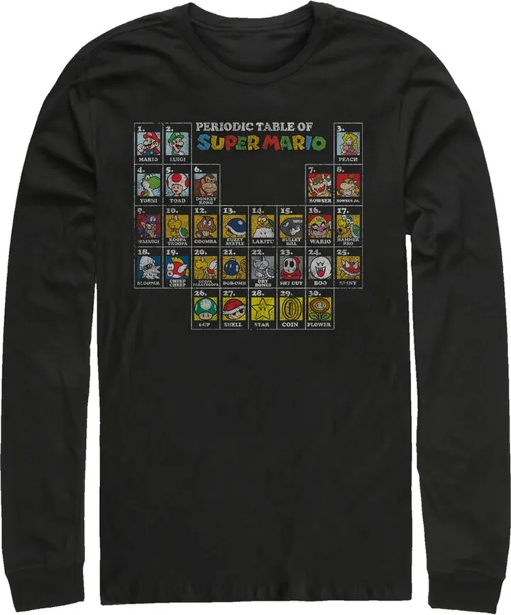 Men's Nintendo Periodic Table of Super Mario Long Sleeve Shirt - Black - Small