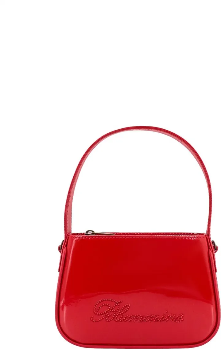 Patent leather handbag with frontal logo