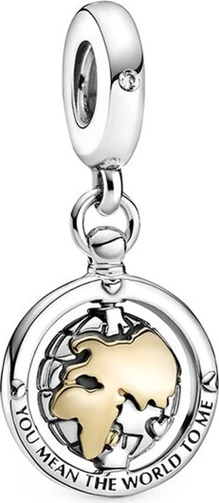 Pandora 14K & Silver Cz Spinning World Dangle Charm
