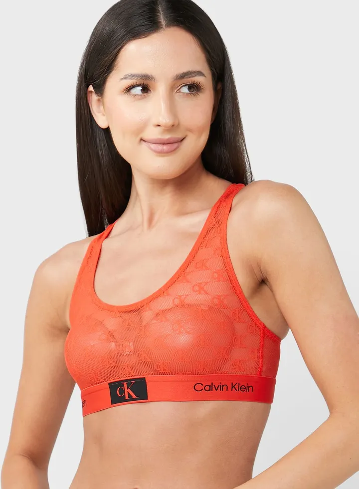 Scoop Neck Logo Band Lace Bra