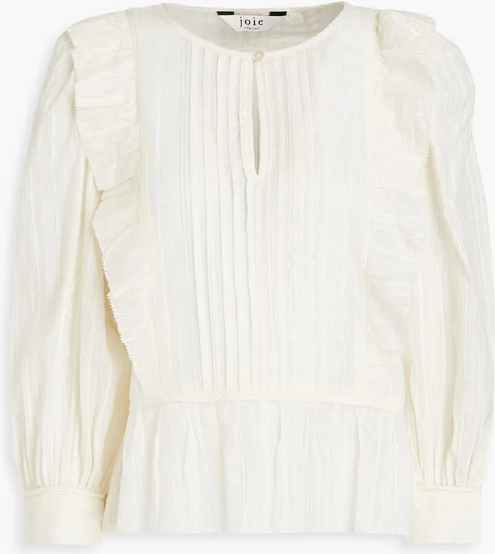 Mautes ruffle-trimmed pintucked metallic cotton-blend blouse