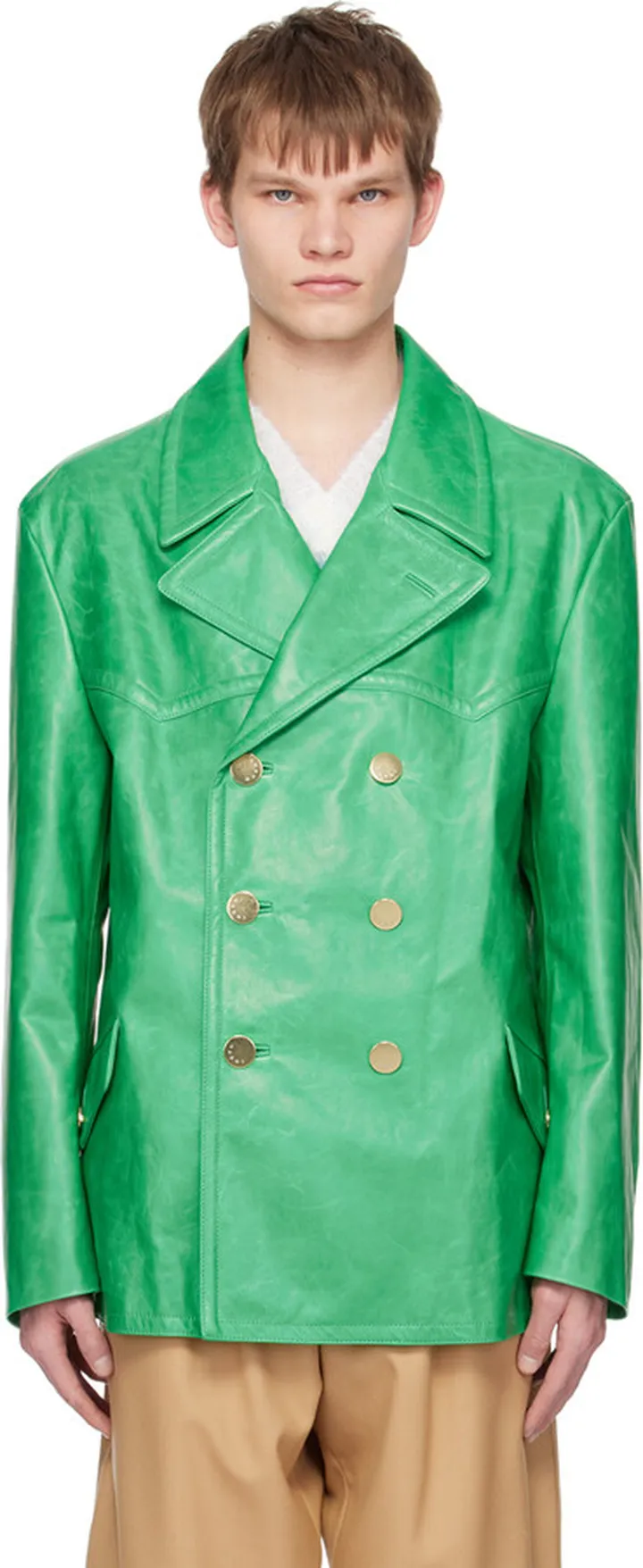 Marni Green Double-Breasted Leather Jacket