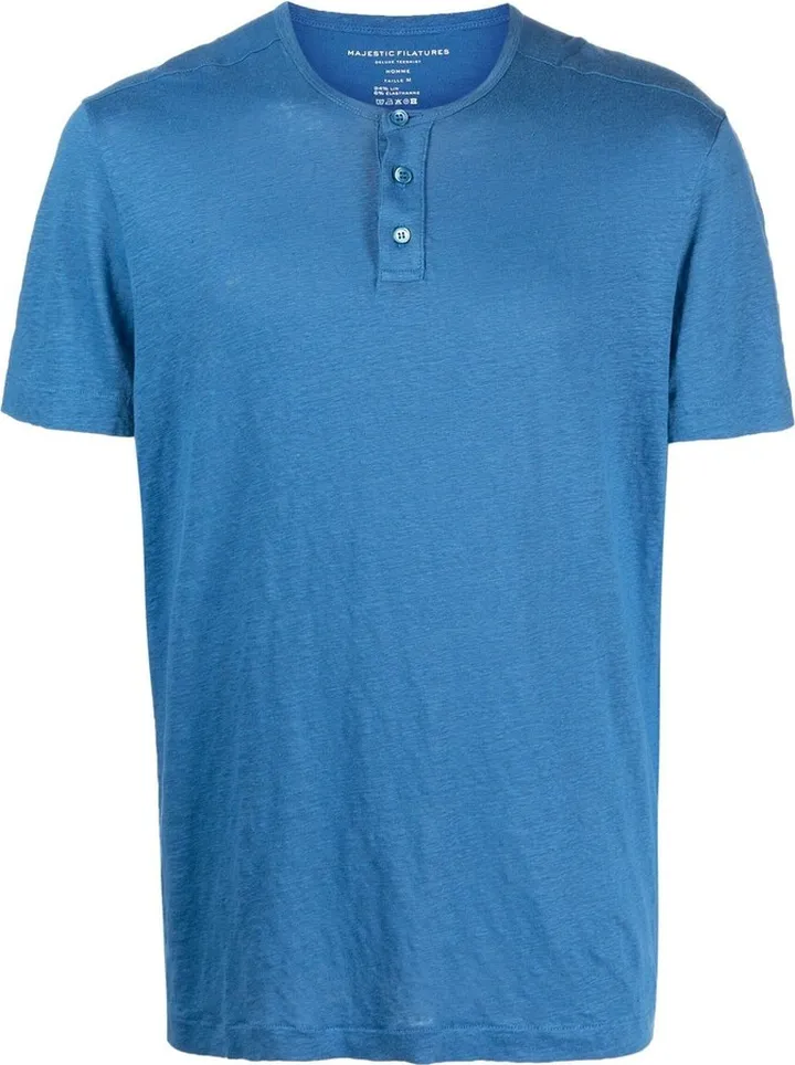 Henley-collar stretch-linen T-shirt
