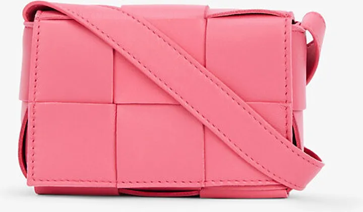 Womens Cranberry-silver Cassette Mini Intrecciato Leather Cross-body bag