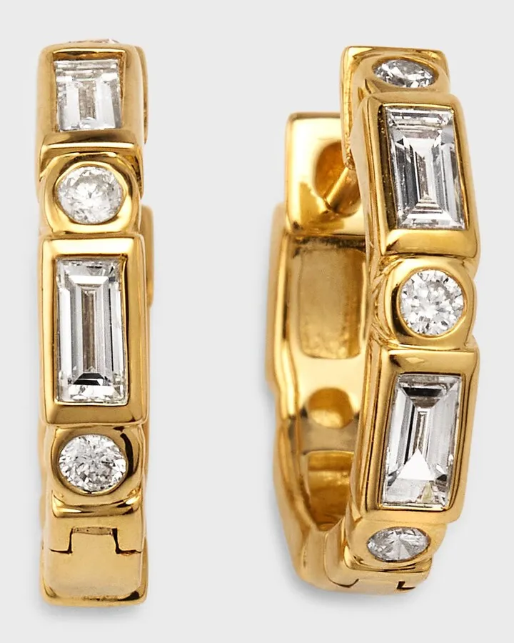 14k Baguette & Round-Cut Diamond Hoop Earrings