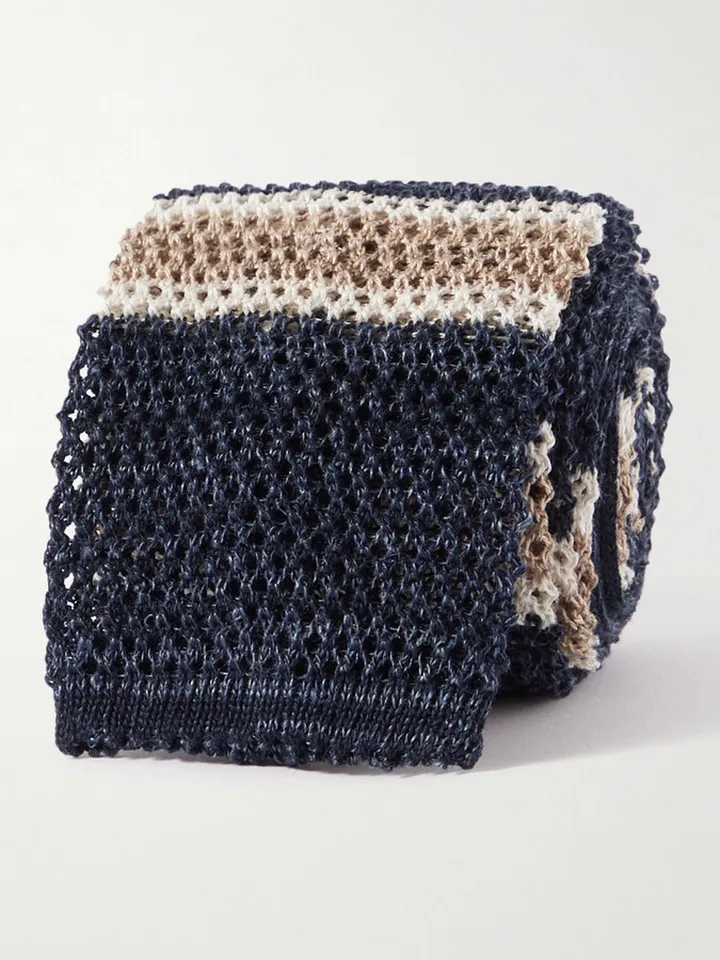 Striped Knitted Cotton and Linen-Blend Tie