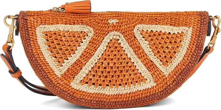 Orange raffia cross body bag