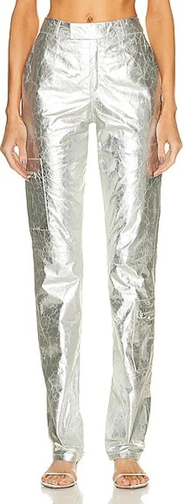 Zeynep Arcay Cargo Leather Pant in Metallic Silver