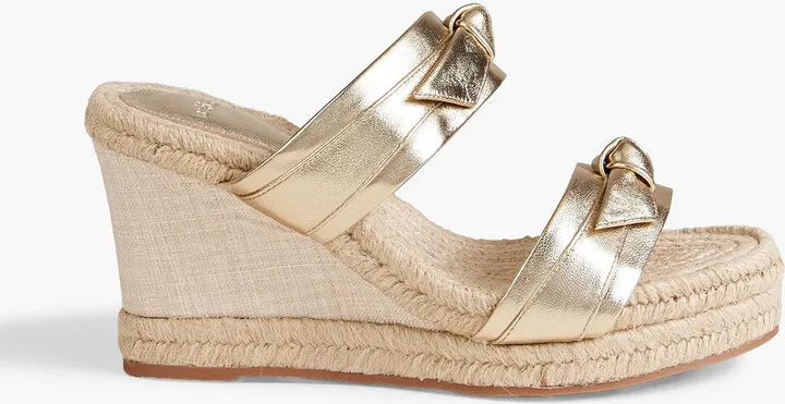 Clarita 75 bow-embellished metallic leather wedge espadrille sandals