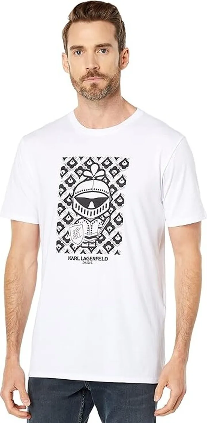 Karl Lagerfeld Paris Armor Karl Background Crew Neck T-Shirt (White) Men's T Shirt