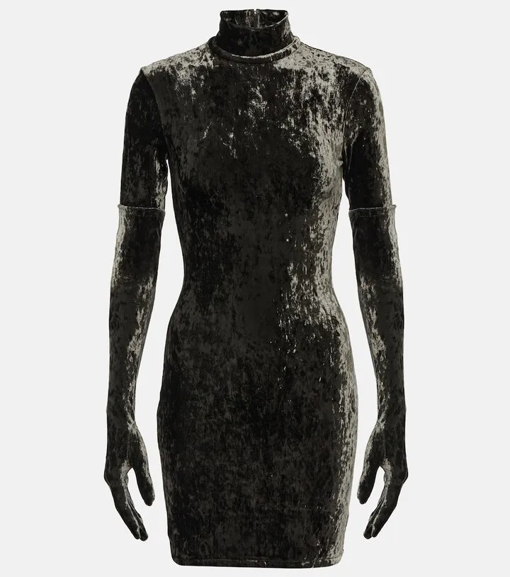 Crushed velvet turtleneck minidress