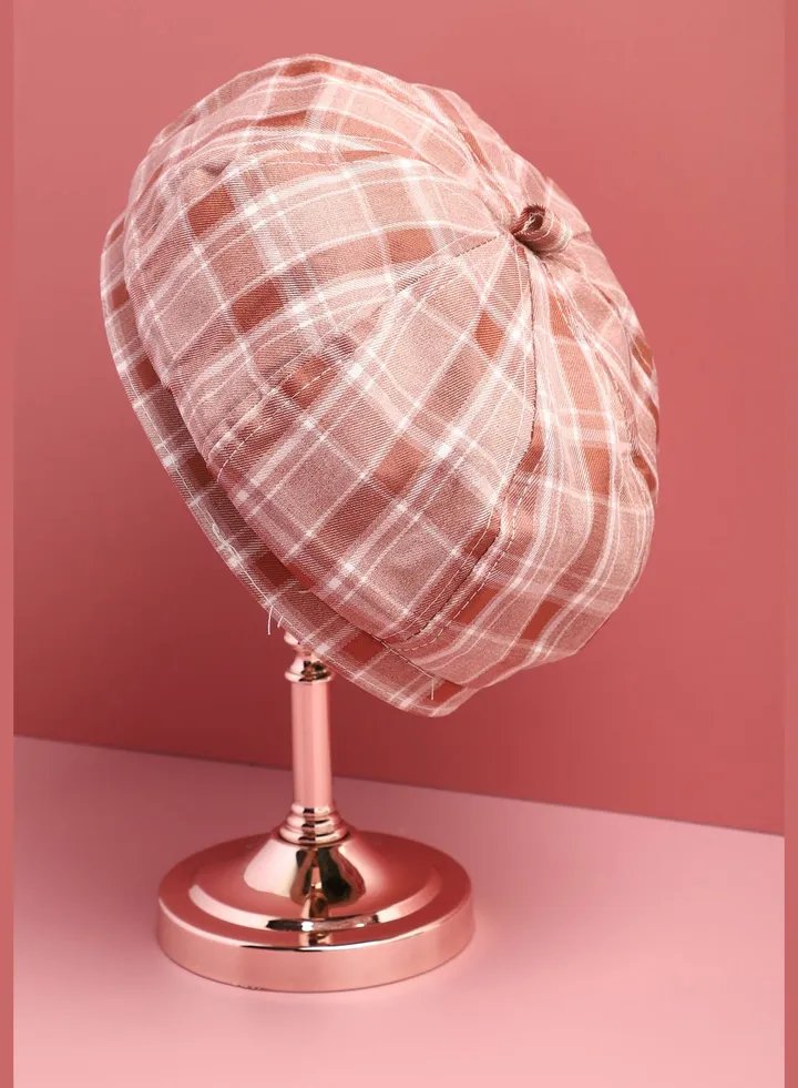 Casual Checkered Bakerboy Cap For Women