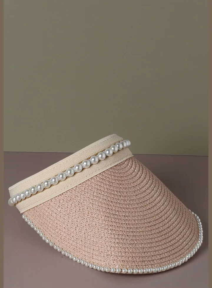 Textured Sun Visor Cap with Pearl Detail