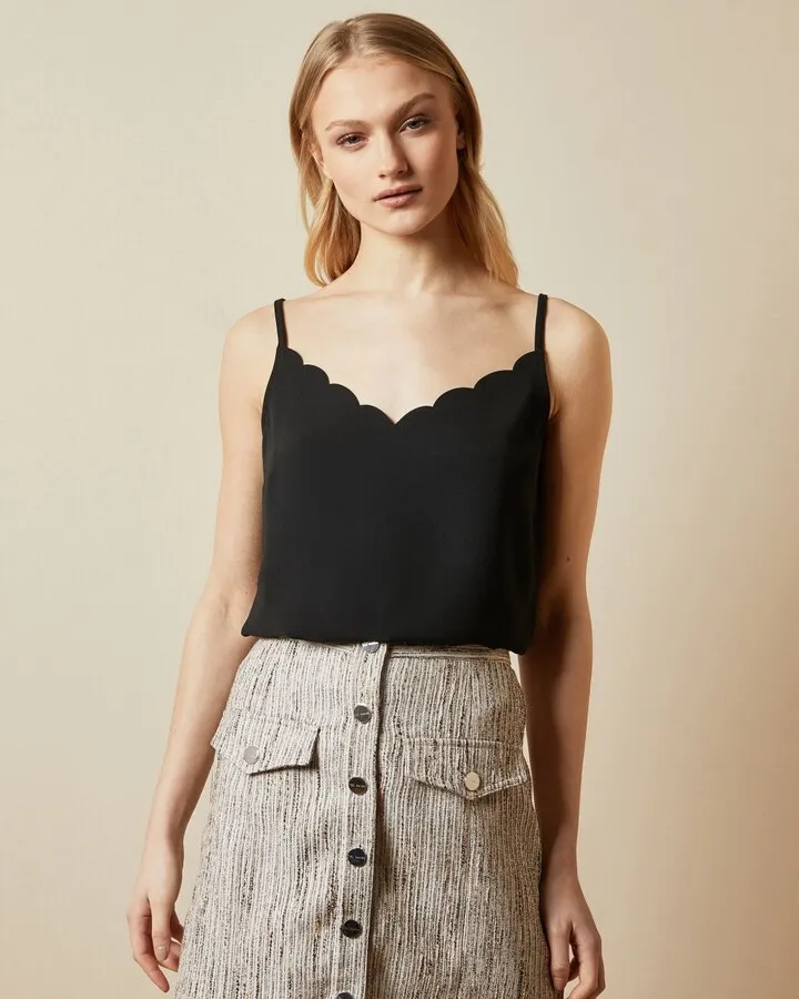 Scallop Neckline Cami Top in Black
