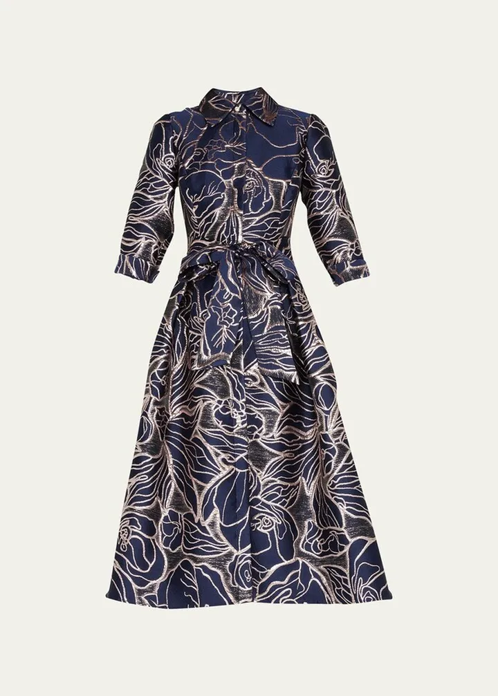 Metallic Jacquard Midi Shirtdress