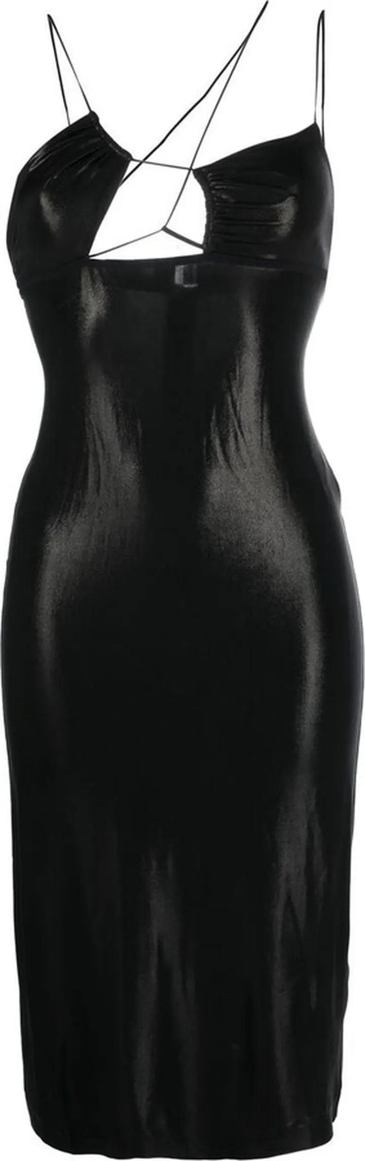 Glossy Asymmetric-Neck Dress