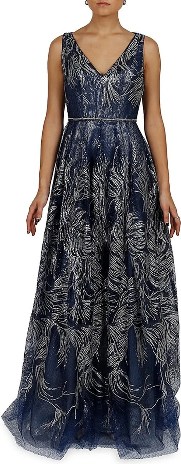 V Neck Sequin Gown