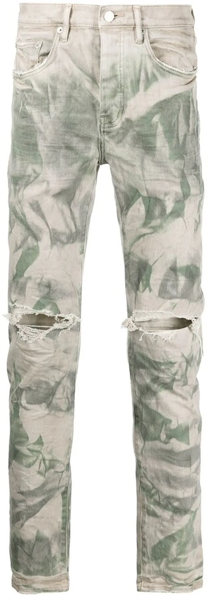 Acid-Wash Distressed Camo-Print Jeans