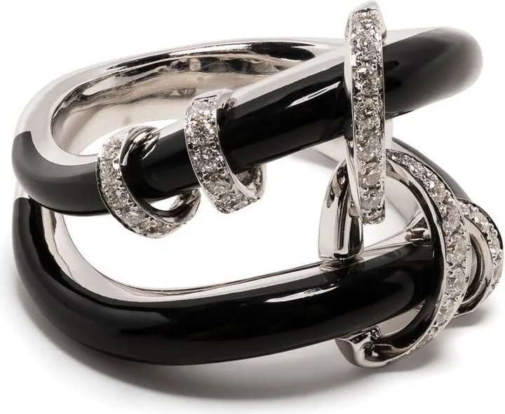18kt White Gold Diamond And Enamel Ring