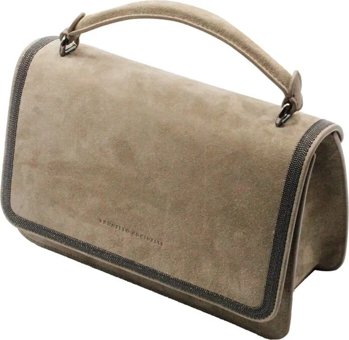 Handbag And Shoulder Bag In Soft Suede Embellished With Rows Of Jewels