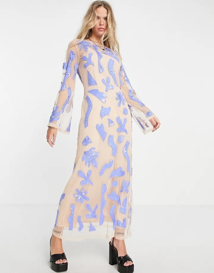 Topshop premium embellished lilac splotch midi dress