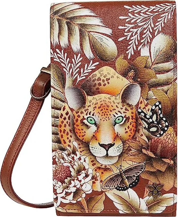 Anuschka Smartphone Crossbody - 1154 (Cleopatra's Leopard Tan) Handbags