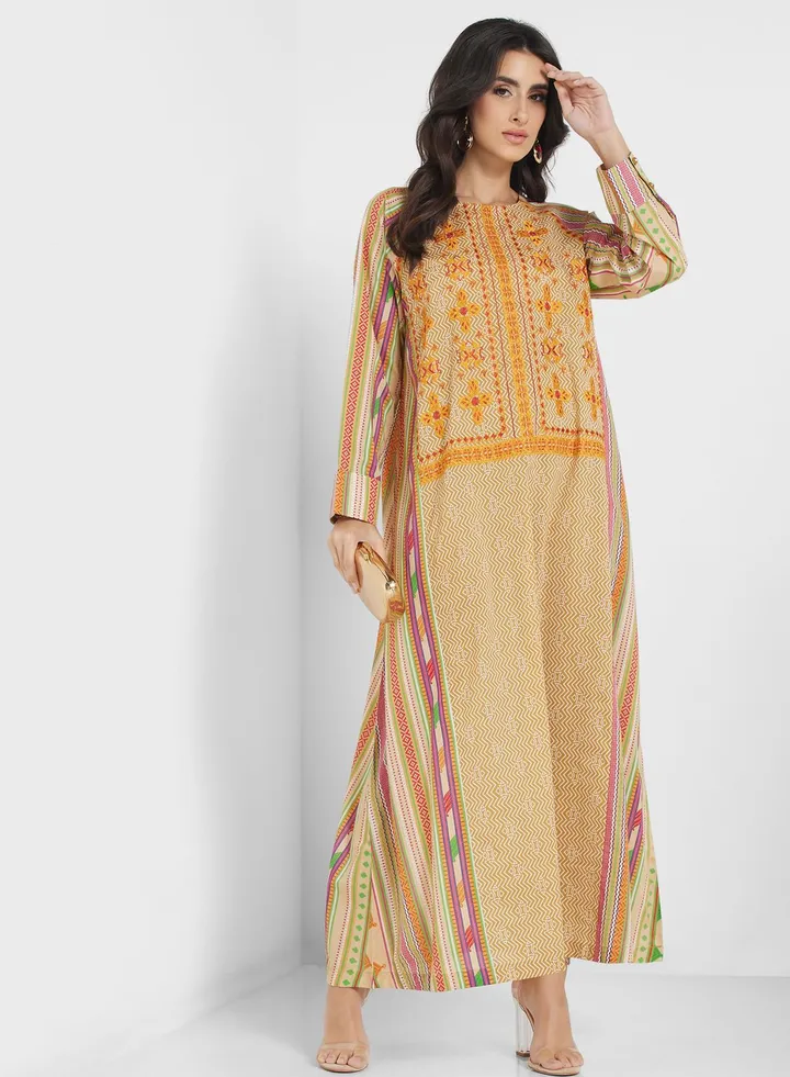 Printed Crew Neck Jalabiya