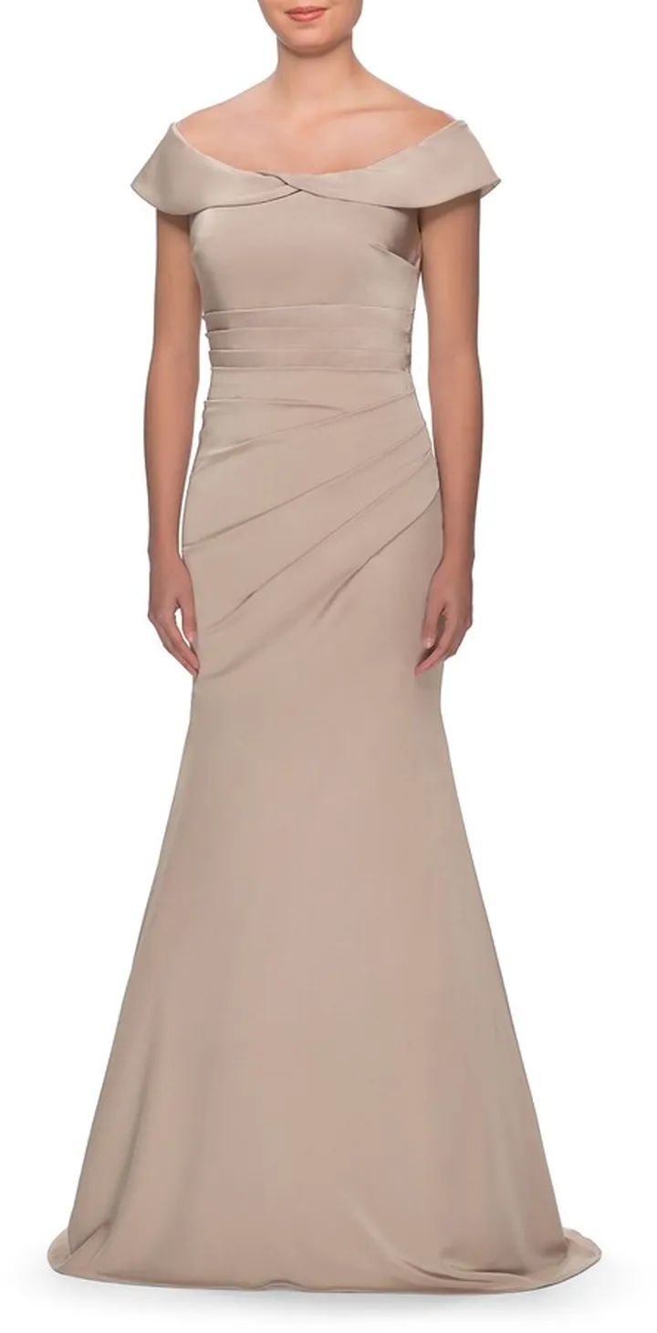 Off the Shoulder Pleated Satin Mermaid Gown