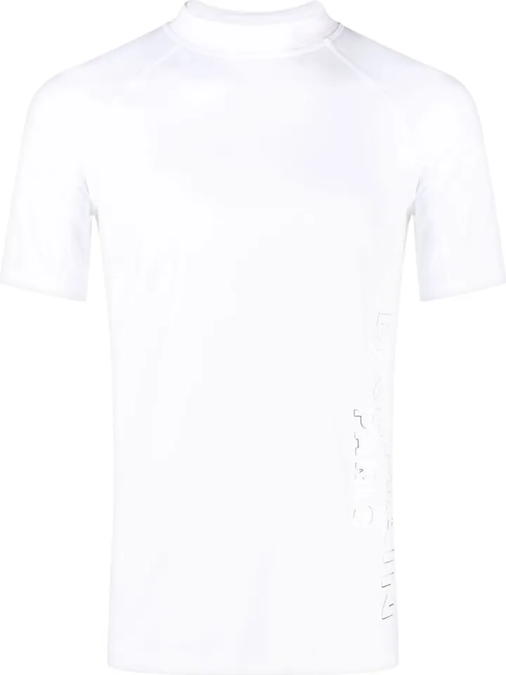 White Logo Print Mock Neck T-Shirt