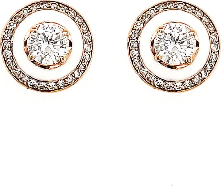 Ivory Enamel and Diamond Pavé Rose Gold Stud Earrings
